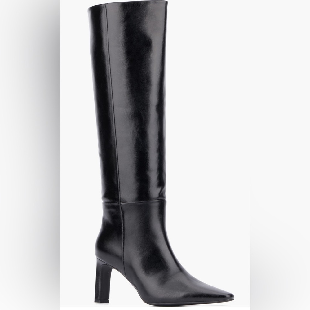 Elegant Black Leather Knee-High Boots New York and Company 3” Heel 16” Shaft